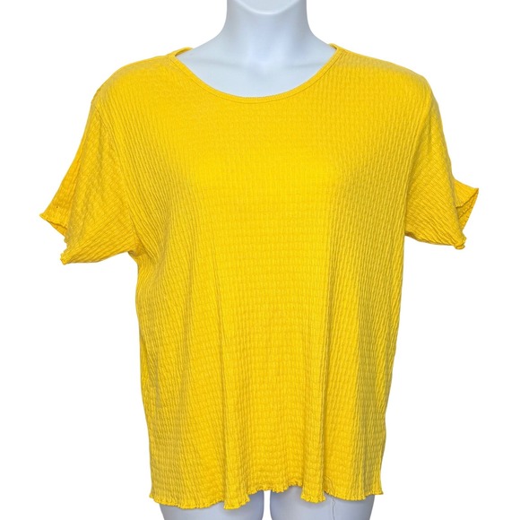 AK America Tops - AK America Textured Ribbed Top Women 22/24 Yellow Lettuce Edge Trim Work Casual